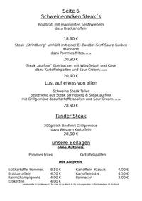 Speisekarte Seite 6 - Hauptspeisen: Schwein, Rind…